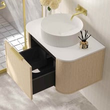 Ulualoha 750mm Natural Oak Wall Hung Single Vanity with Stone Countertop